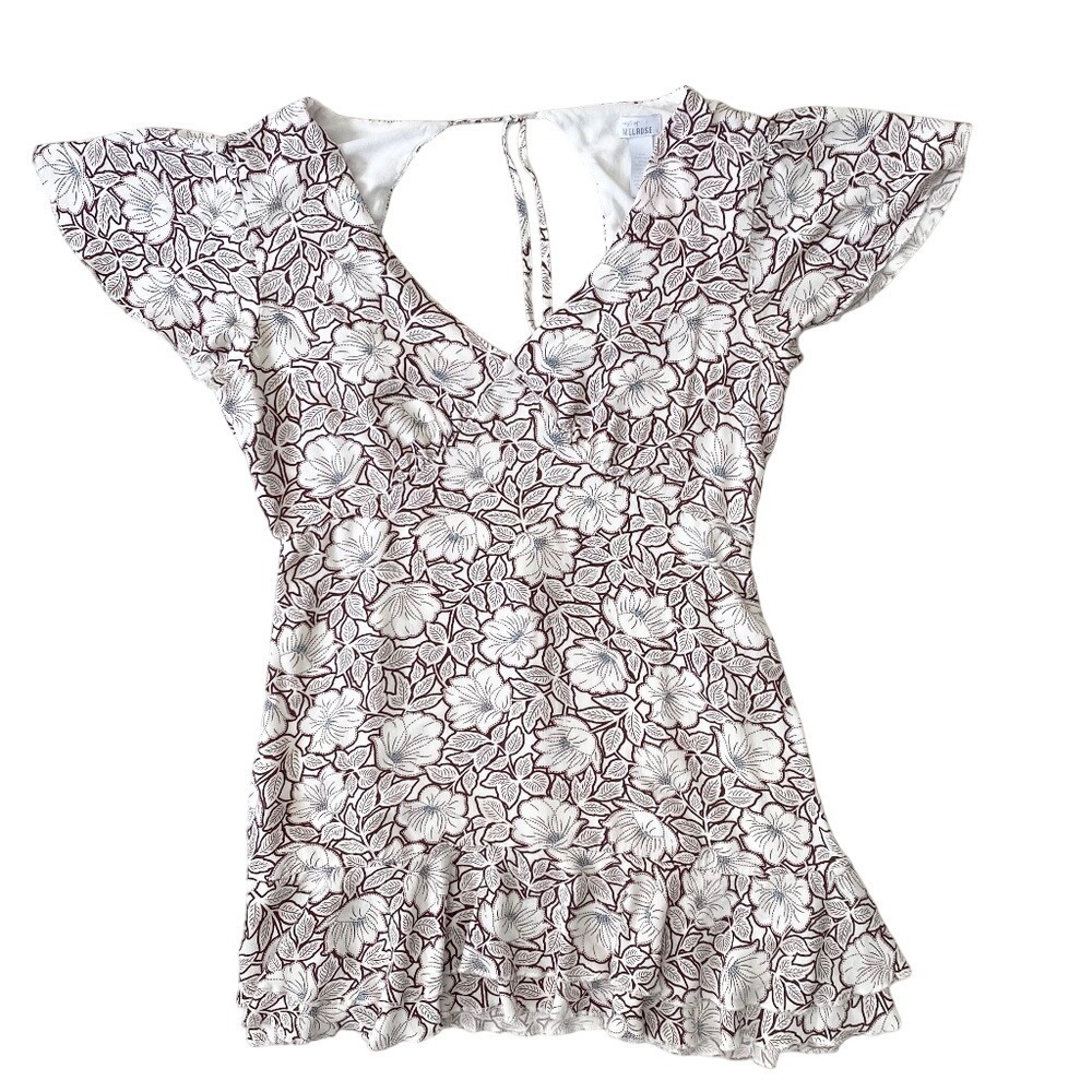 West‎ of Melrose Floral Mini Dress Open Back V-Neck Womens L White Maroon